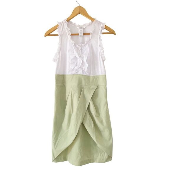 Esley White Ruffled Top Pale Green Botton Sleeveless Two Tone Dress‎ - Picture 1 of 8